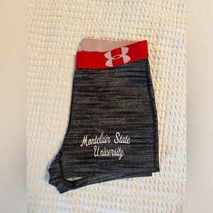 Montclair State University Under Armour biker shorts.